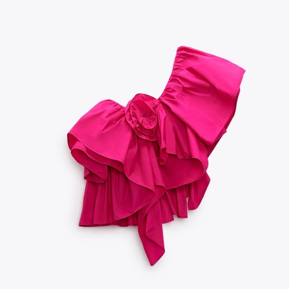 Zara fuchsia ruffle rose top - Picture 2 of 5